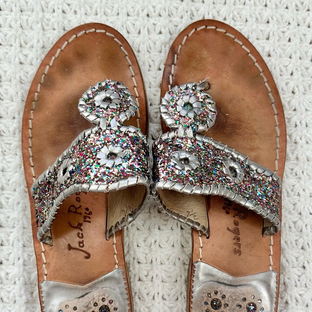 Jack Rogers Solver and Rainbow Glittwr Sandals, Women's Preppy Sandals 7.5